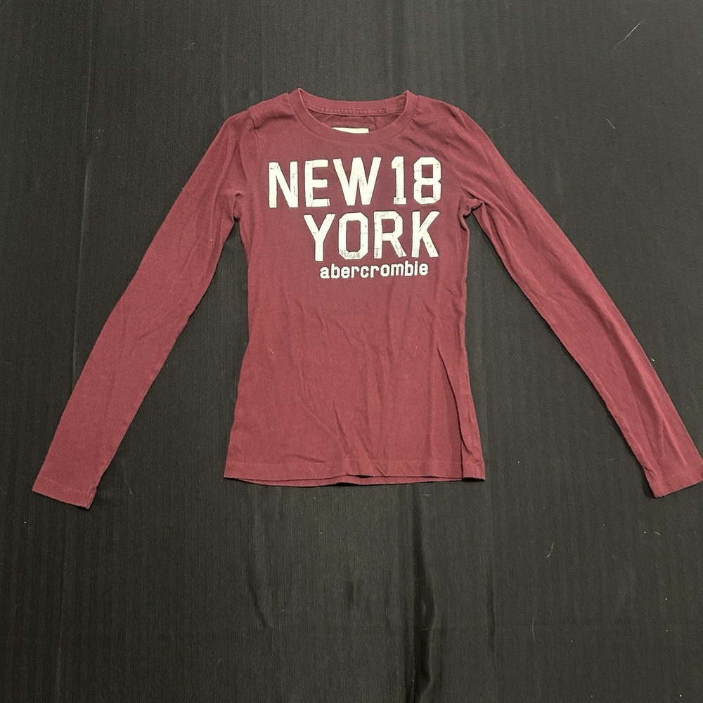 Abercrombie & Fitch Y2K T-Shirt Womens Small Long Sleeve Maroon New York 2000s